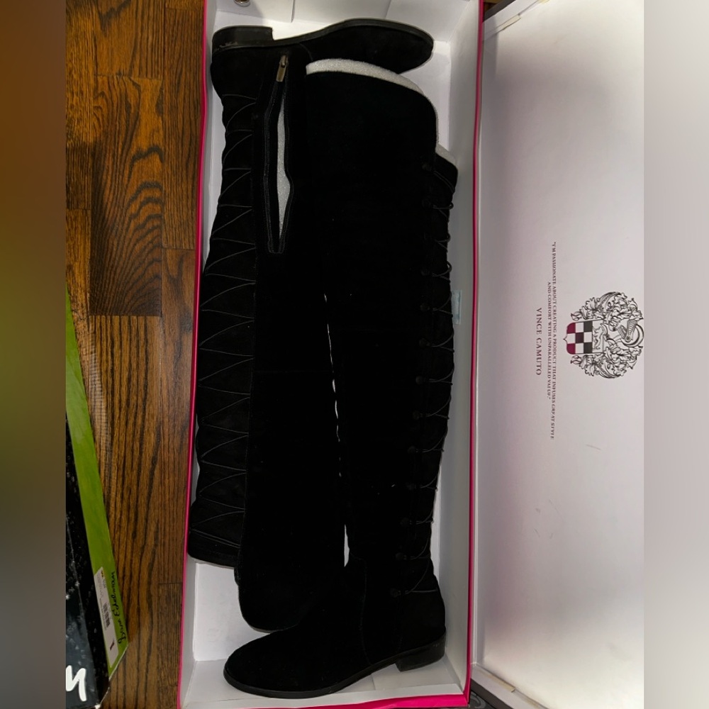 Vince Camuto Black Over-the-Knee Lace-Up Thigh Boots